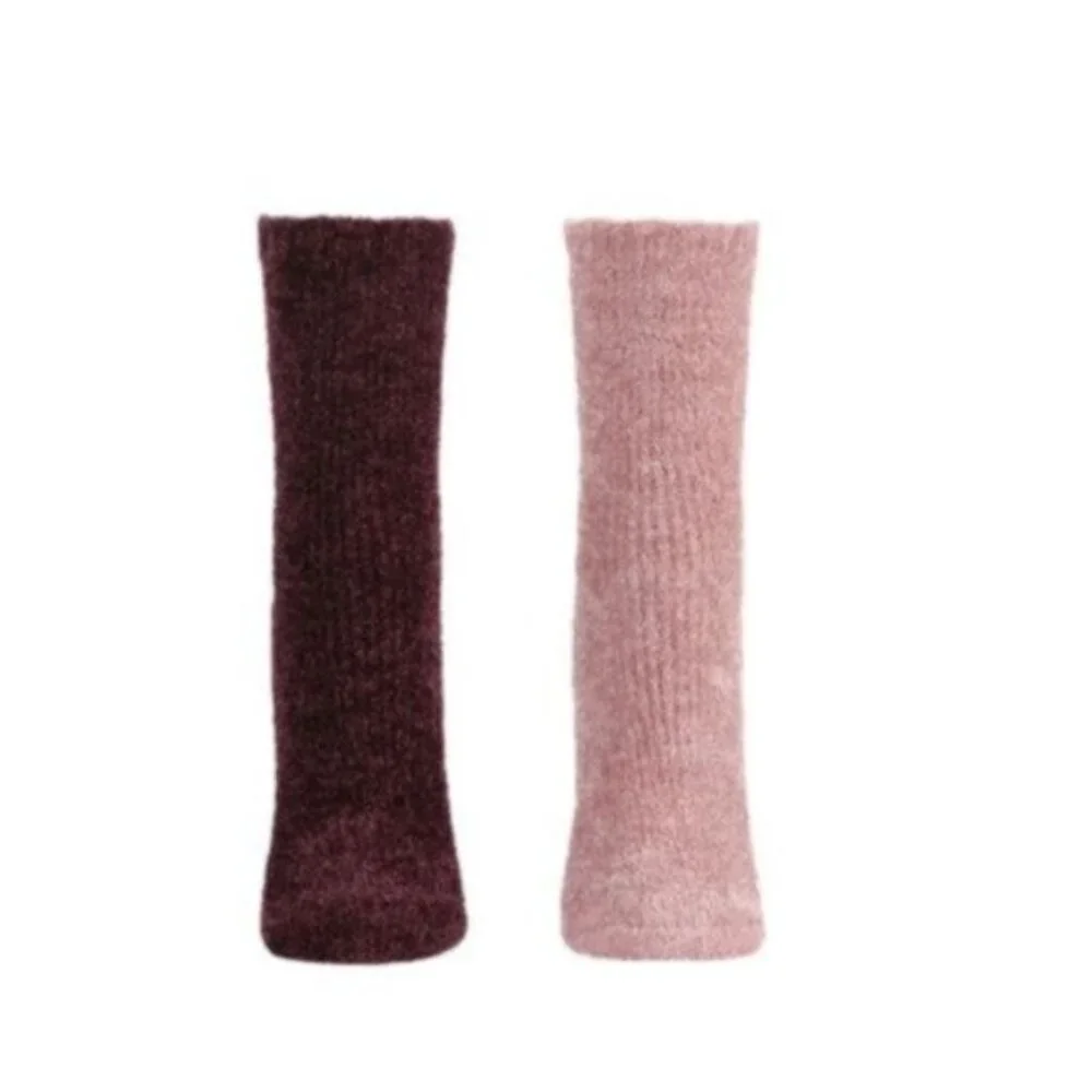 Josie Natori Legwear 2 pairs Chenille Crew Cozy Soft Socks 9-11 Blush Burgundy